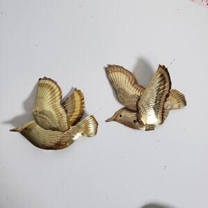 Vintage Bird 3D Metal Wall‎ Sculpture MCM 2PC Nightingales Wrens Regencycore